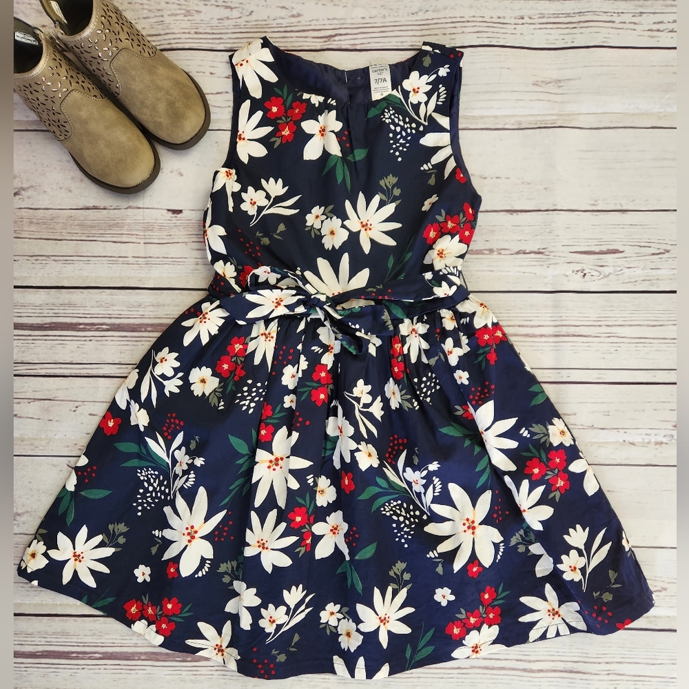 Girl's Flower Print Christmas/Special Occasion Dress Size 7